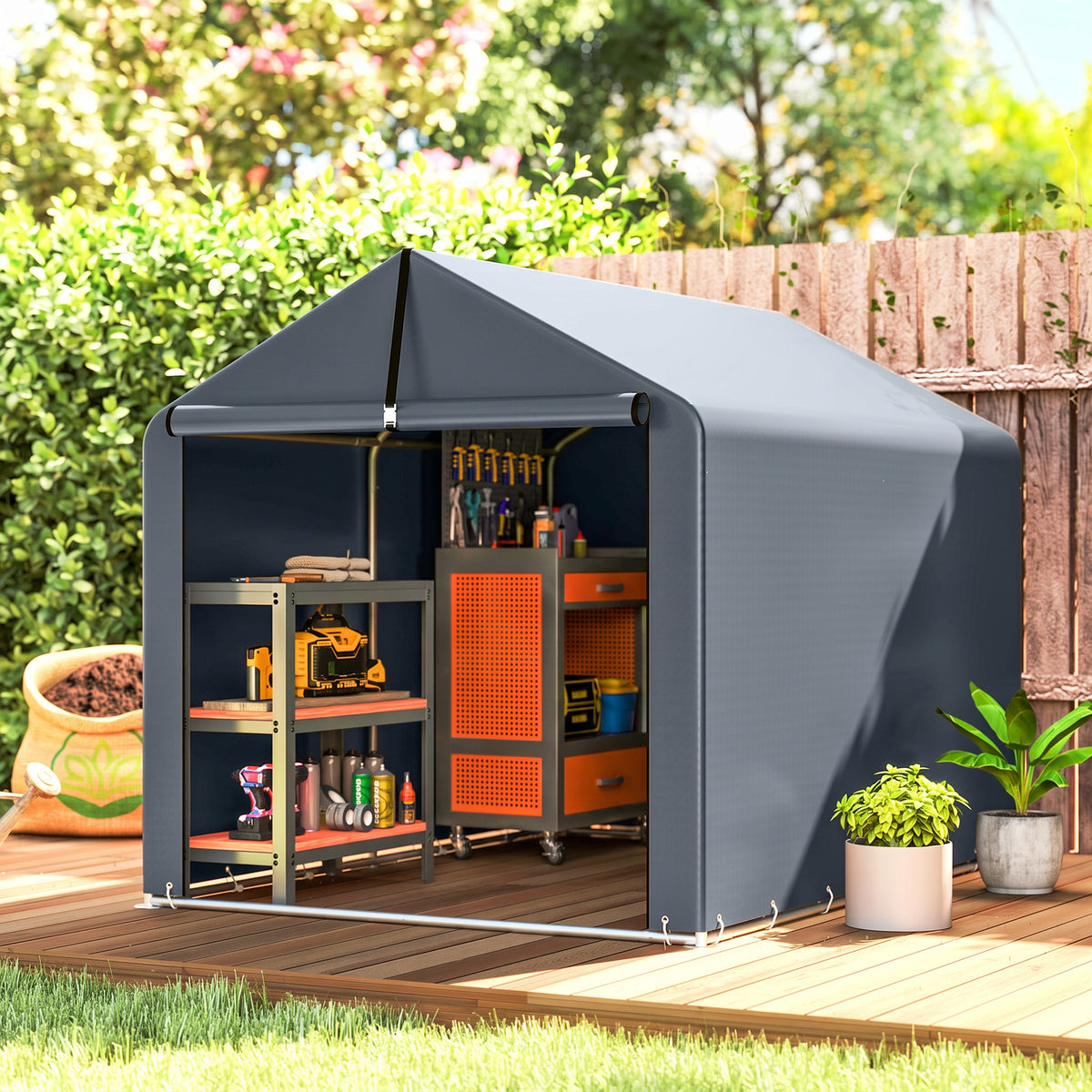 Garage tent 2.2 x 1.6 m waterproof equipment tent with roll-up door, gable roof, steel frame, UV-resistant, dark (2)