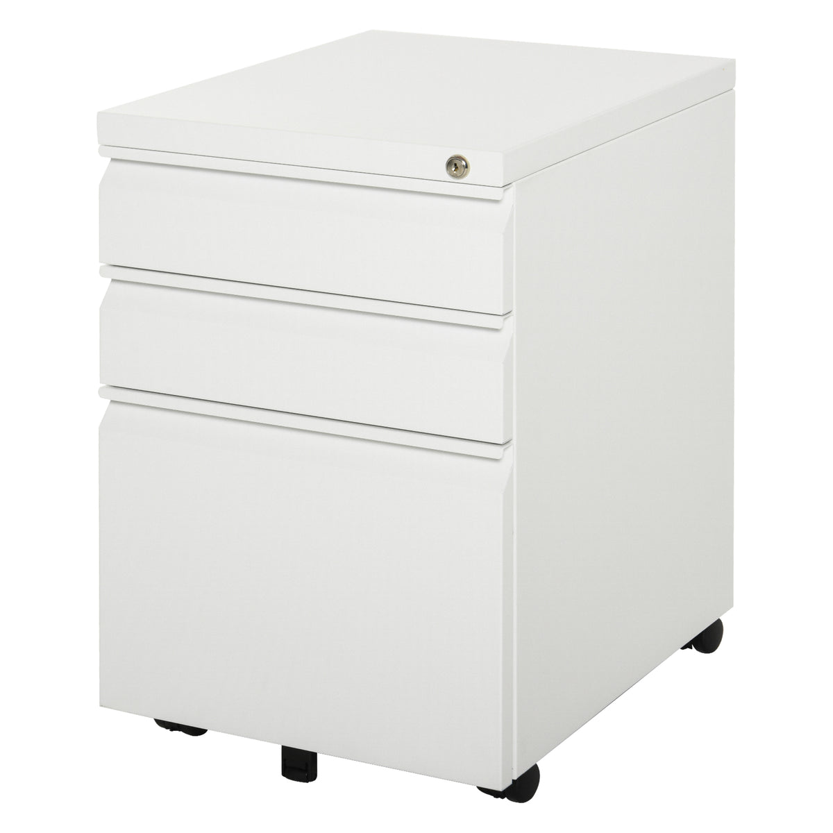 3-drawer mobile pedestal, lockable filing cabinet with wheels, office cabinet with concave handle, drawer unit