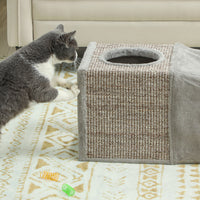PawHut Katzentunnel, 2 Katzenhöhlen, Kratzflächen und Ballspielzeug, 98 cm x 30 cm x 30 cm, Braun + Grau – Produktabbildung 8