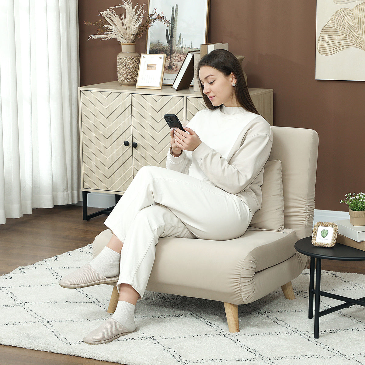HOMCOM Klappsessel mit Bettfunktion, Klappbarer Relaxsessel in Samtoptik, Verstellbare Lehne, bis 120 kg – Produktabbildung 2
