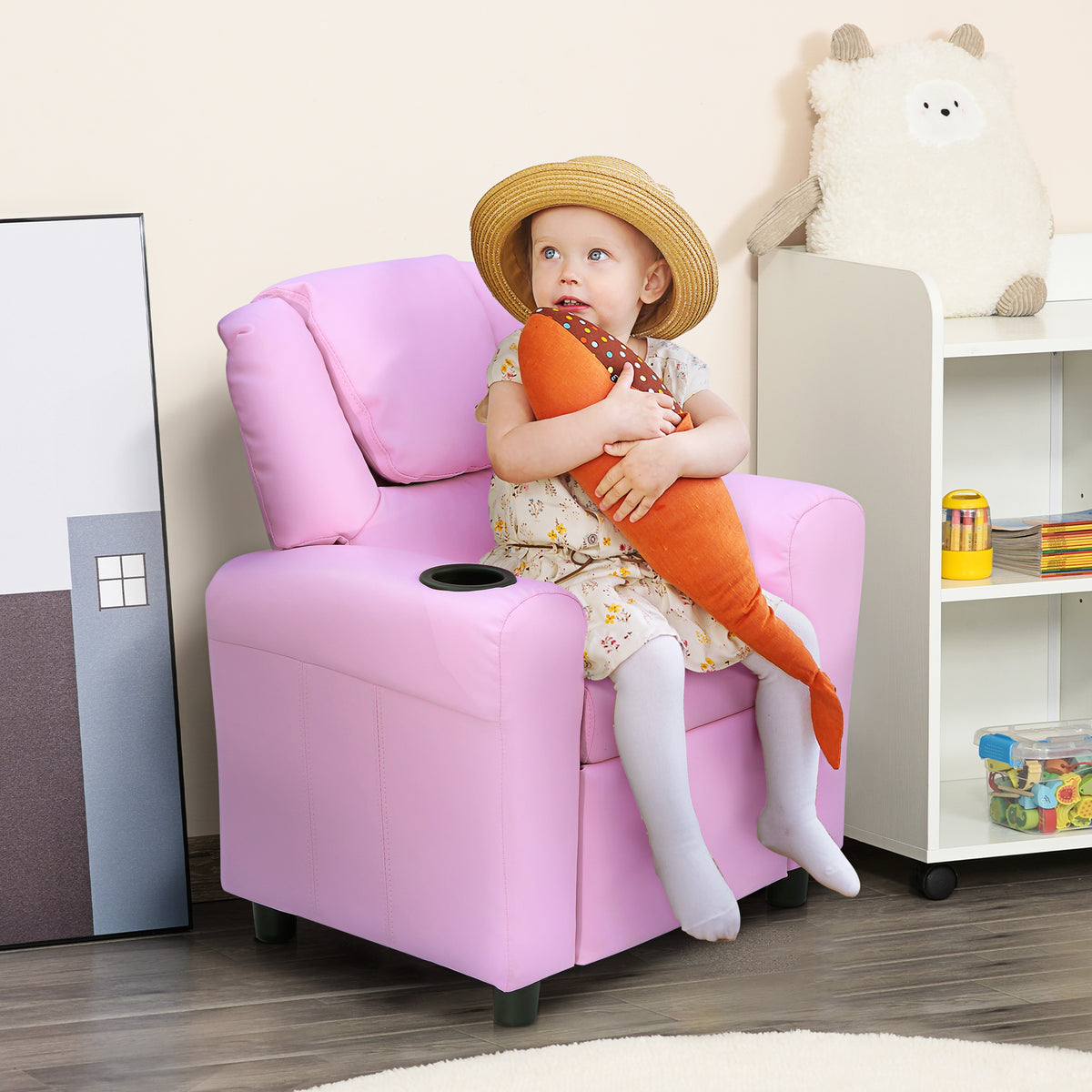 HOMCOM Kindersofa Kindersessel mit Fußstütze Armlehne Getränkehaltern verstellbare Rückenlehne – Produktabbildung 2