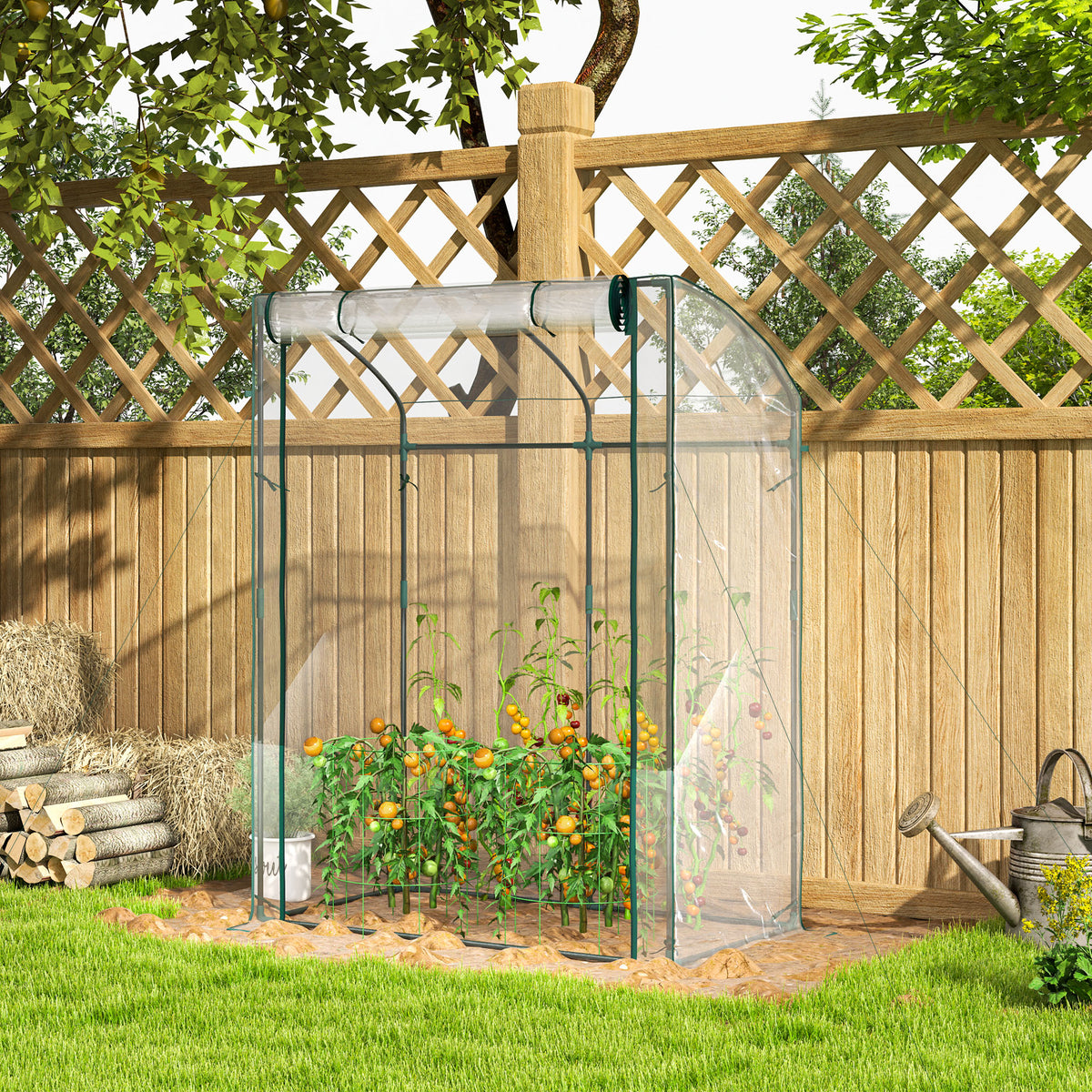 Greenhouse with door, arched roof, winterproof steel foil greenhouse, hothouse 128 x 70 x 170 cm transparent (2)
