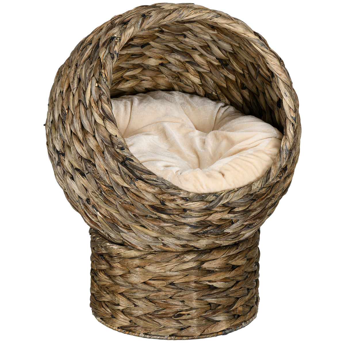 PawHut Rattan Katzenkorb Katzenhöhle Katzenhütte Katzenbett mit Kissen Haustierbett Wasserhyazinthe Kaffee 40