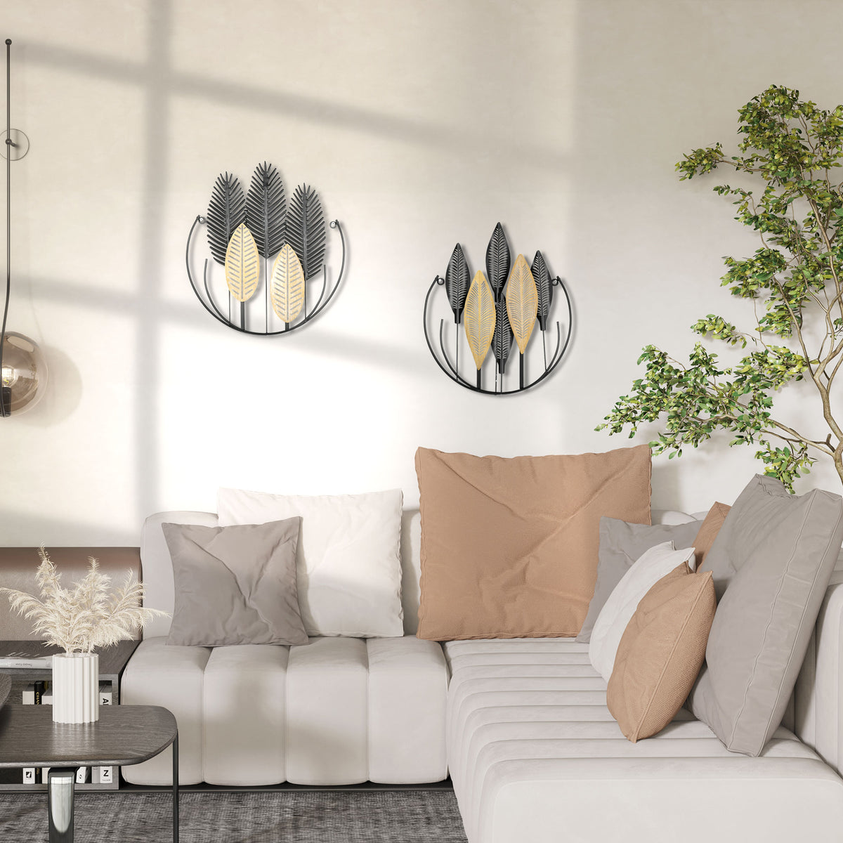 3D Wall Art Set of 2 Modern Wall Decoration Metal Nature + Black (2)