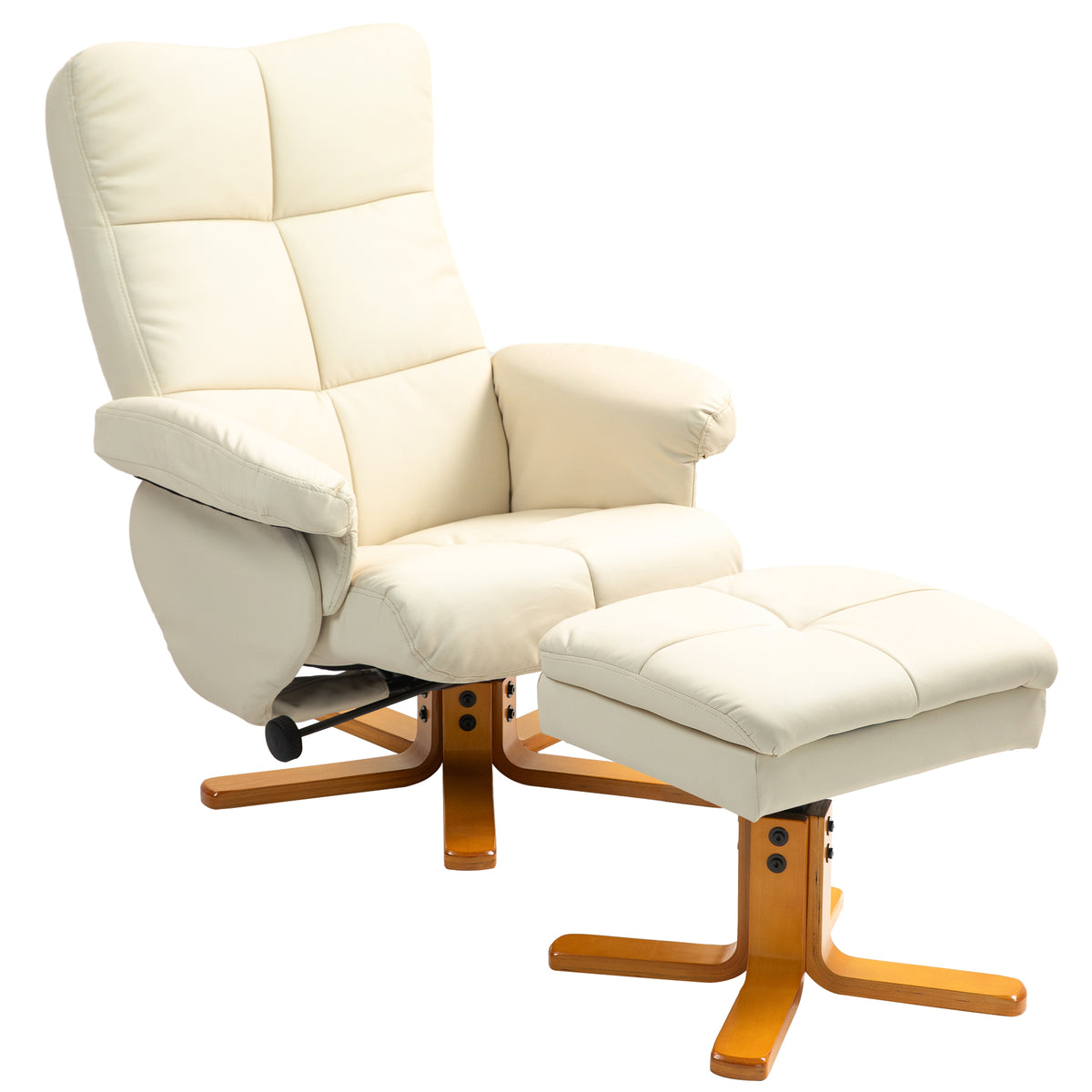 Recliner with footstool, 145° reclining backrest, 360° swivel, faux leather, cream white