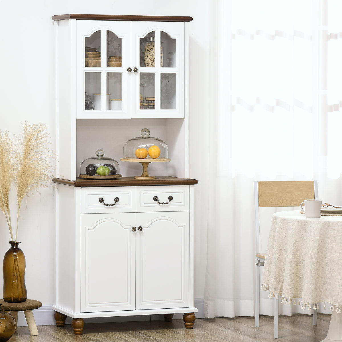 HOMCOM Küchenschrank, Buffet, 2 Schubladen, 2 Schrankfächer, klassisches Design, Weiß+Dunkelbraun, 76 x – Produktabbildung 2