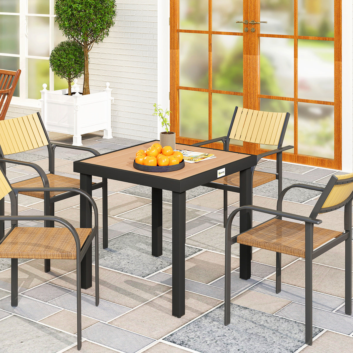Plastic garden table 78 x 78 x 74 cm weatherproof aluminum frame, buffet table camping table for 4 people (2)