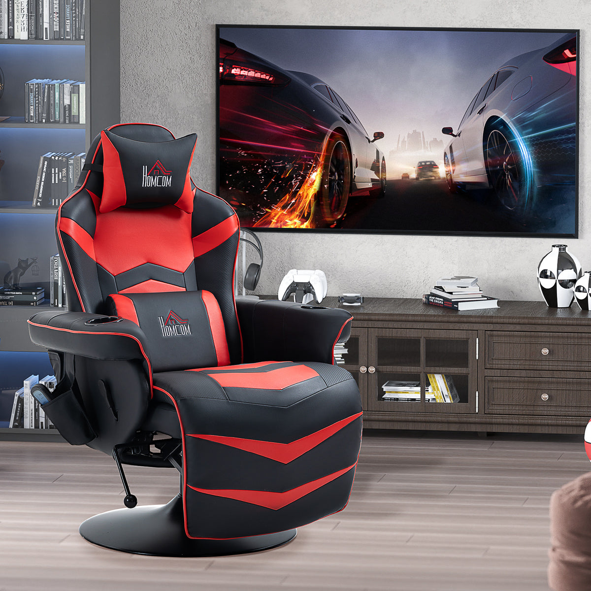 HOMCOM Gamingsessel, Massagefunktion, neigbare Lehne, Fußstütze, bis 120 kg, Stahlrahmen, Kunstleder – Produktabbildung 2