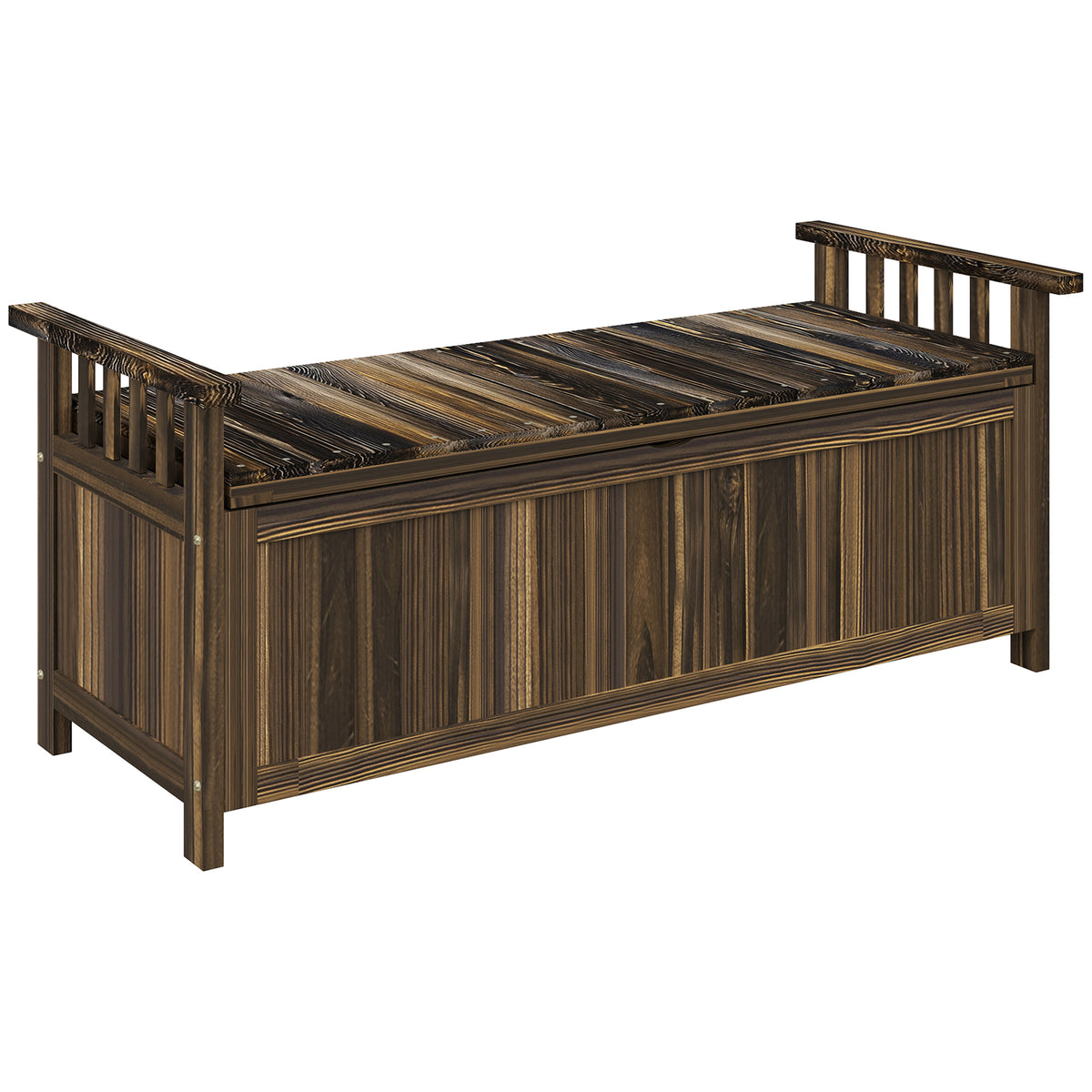Outsunny 2-Sitzer Gartenbank Holz, wetterfest Sitzbank, Gartenmöbel mit Stauraum Armlehnen 128,5 x 52 x