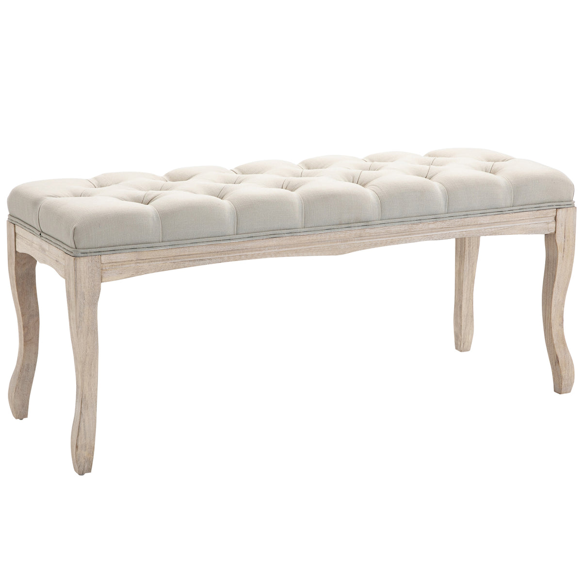 Upholstered bench with linen cover, bed bench with wooden frame, shoe bench for bedroom, living room, hallway