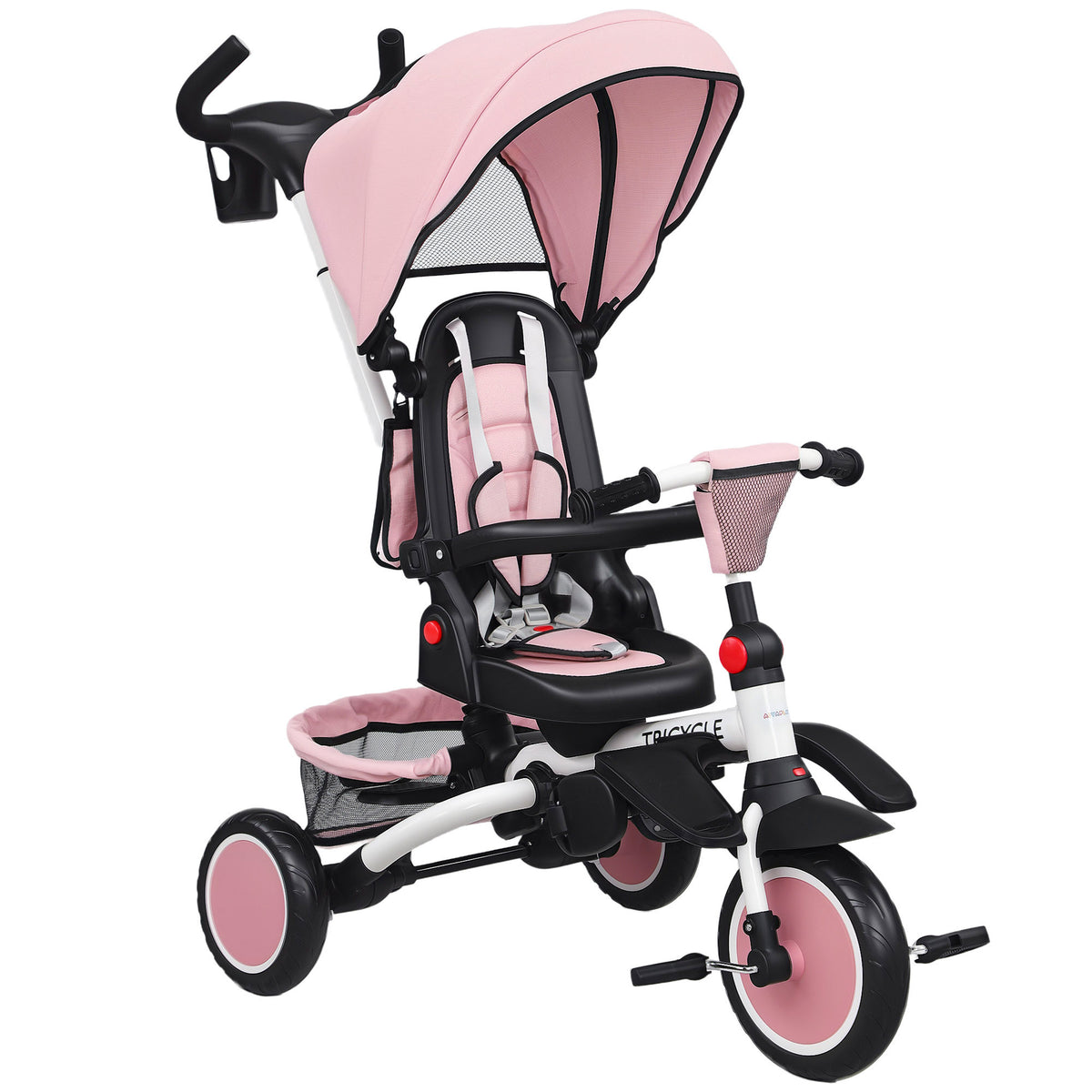 Children's tricycle, 6-in-1 stroller for toddlers, with push handle, adjustable seat, foldable design, safety