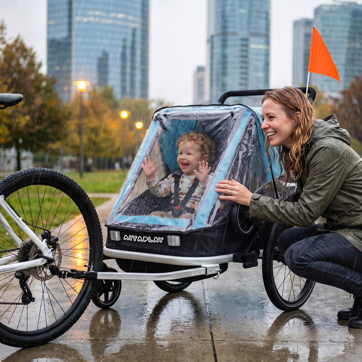 Bicycle trailer for children, 2-seater, 2-in-1 foldable child bicycle trailer with adjustable seat and harnesses (2)