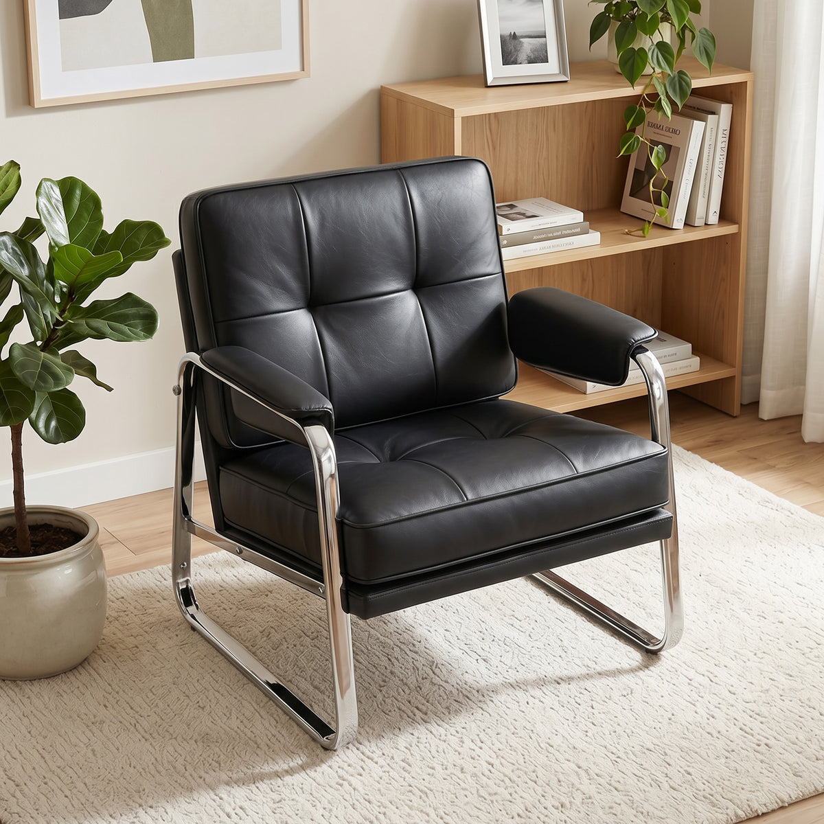 HOMCOM Sessel Loungesessel mit breiter Sitz, Armlehnen, Stahlbeinen, aus Kunstleder für Wohnzimmer – Produktabbildung 2