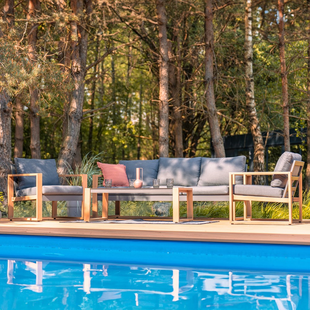 Gartenmöbelset DUISBURG Sofa Sessel Tisch ANTHRAZIT / BRAUN – Produktabbildung 3