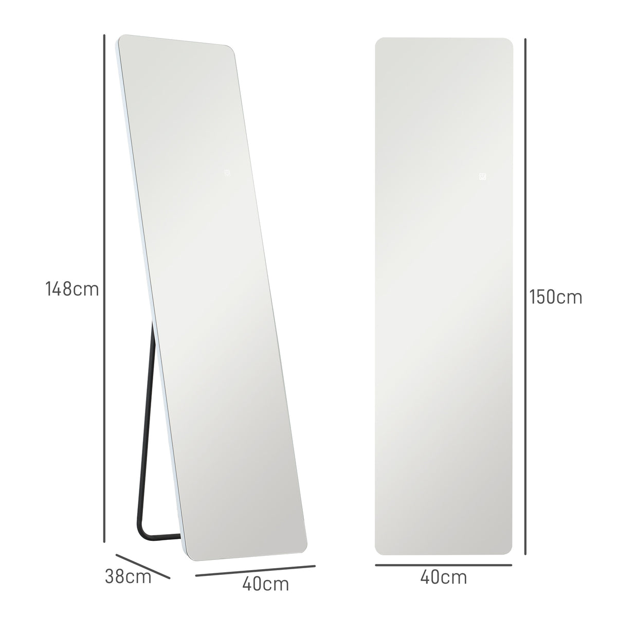 HOMCOM LED Ganzkörperspiegel, Touch-Steuerung, dimmbar, rahmenlos, 40 x 150 cm – Produktabbildung 3