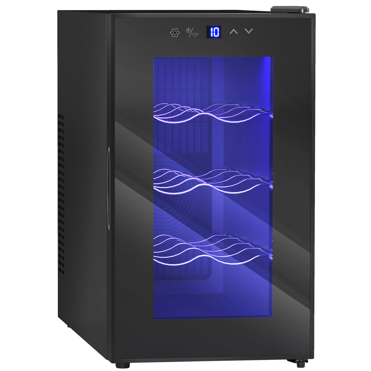 HOMCOM Weinkühlschrank für 8 Flaschen, 21L, Thermoelektrik, verstellbare Regal, LED-Beleuchtung, Schwarz