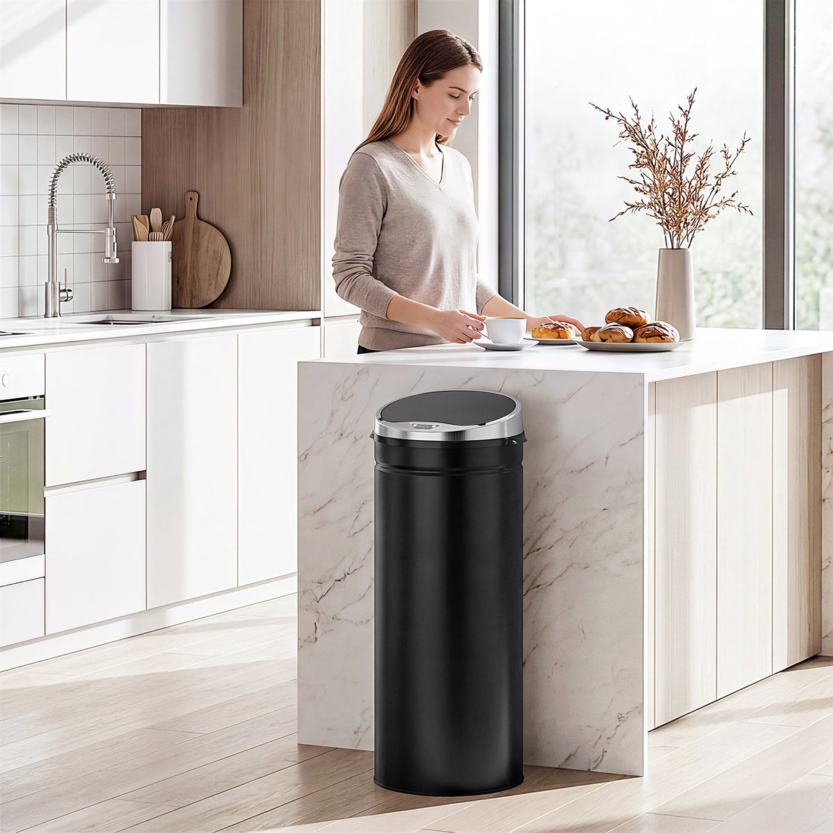 HOMCOM 50 L Sensor Mülleimer, Automatischer Abfalleimer, Rostfreier Kücheneimer mit Infrarotsensor, für – Produktabbildung 2