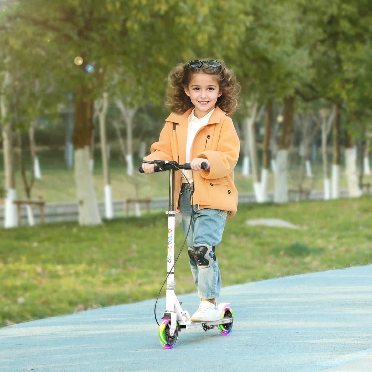 Kinderroller, Doppelte Bremsen, Metallrahmen, Fußstütze, faltbar, 3-8 Jahre, Weiß – Produktabbildung 2