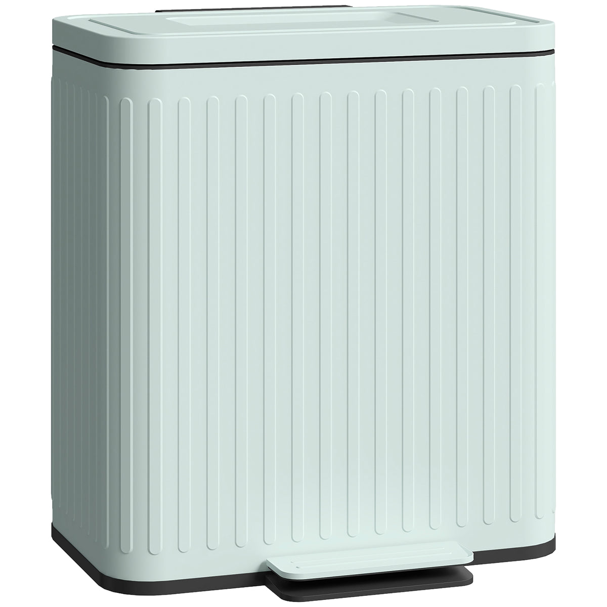 HOMCOM Küchenmülleimer, 2 x 20 L-Fächer, effiziente Mülltrennung, Fußpedal, Kunststoff, Metall, Grün