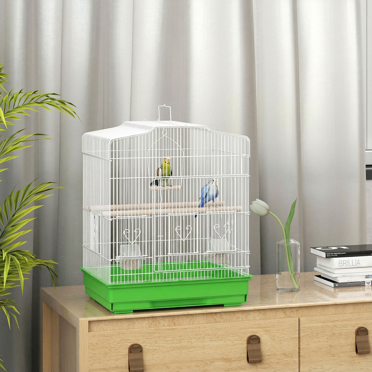 PawHut Vogelkäfig im Vintage-Design für kleine Vogelarten inkl. Zubehör 46,5 x 36 x 59 cm Stahl, Holz – Produktabbildung 2