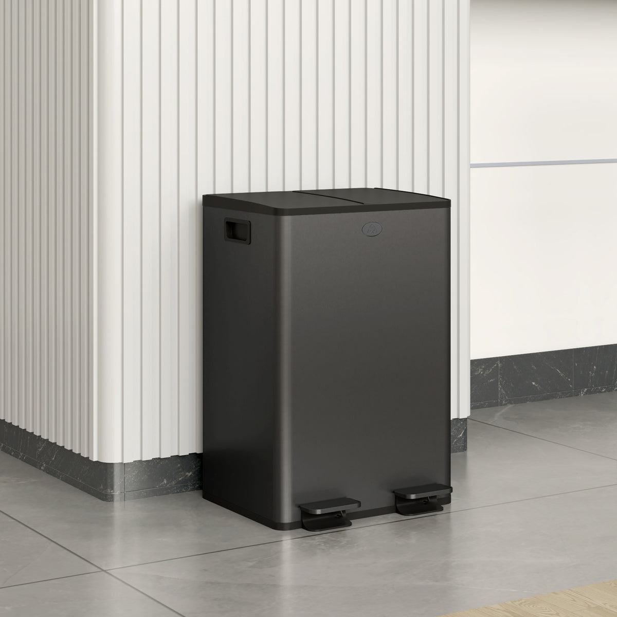 HOMCOM 2 x 28 L Doppelmülleimer, Pedalöffnung, leicht zu reinigen, Edelstahl, Kunststoff, Schwarz – Produktabbildung 2