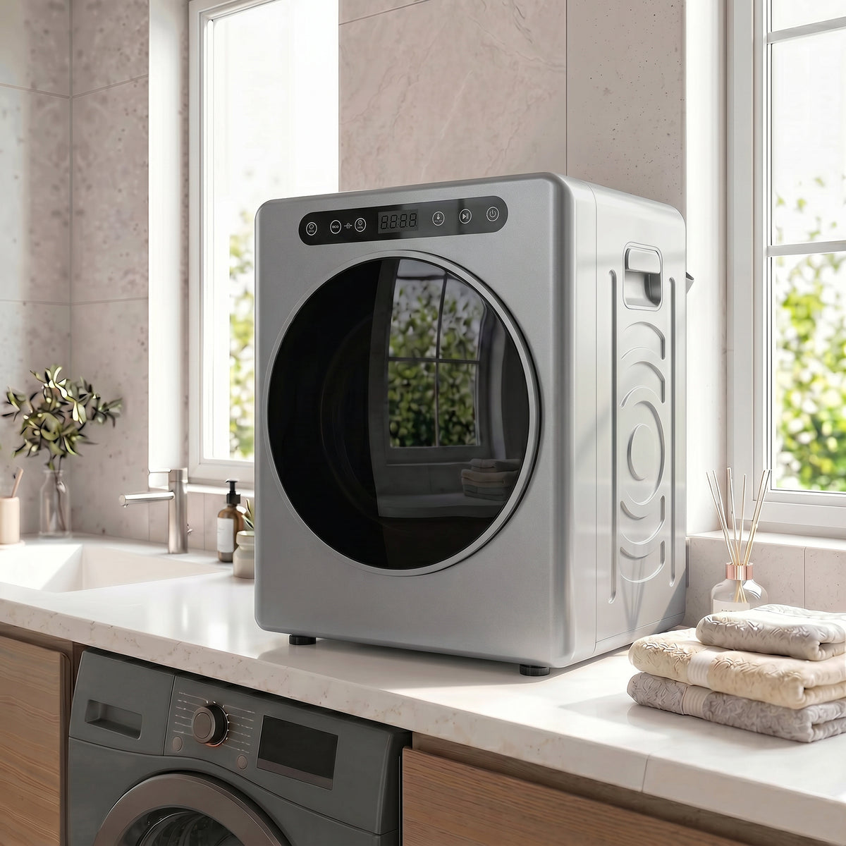 5kg Vented Tumble Dryer, 1000W Compact Freestanding Front-Loading Clothes Dryer with Stainless Steel Drum, Timer (2)