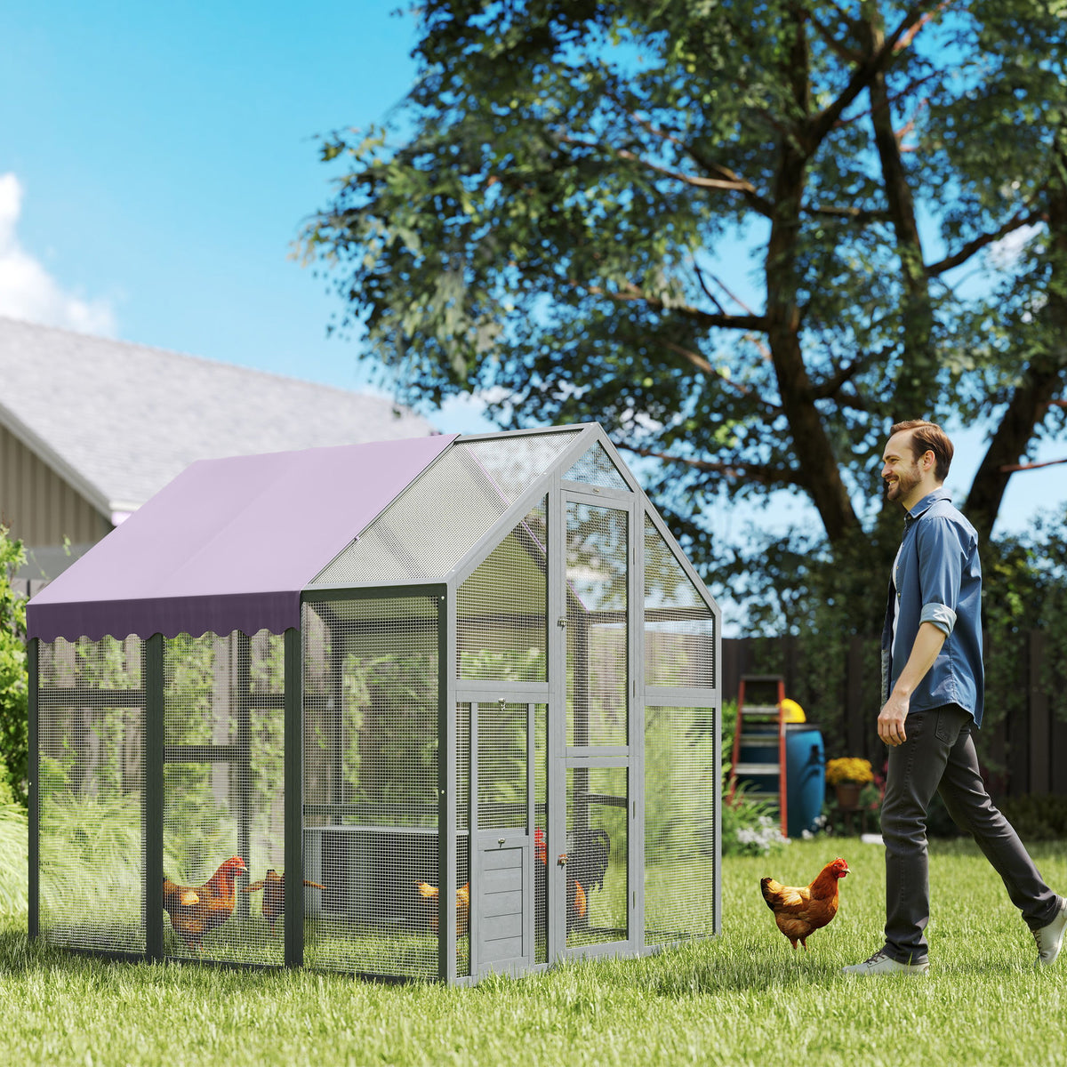 PawHut Hühnergehege, Hühnerstall mit wasserfestem Dach, 2 Nistkästen, 2 Sitzstangen, für 6-8 Hühner, ca – Produktabbildung 2