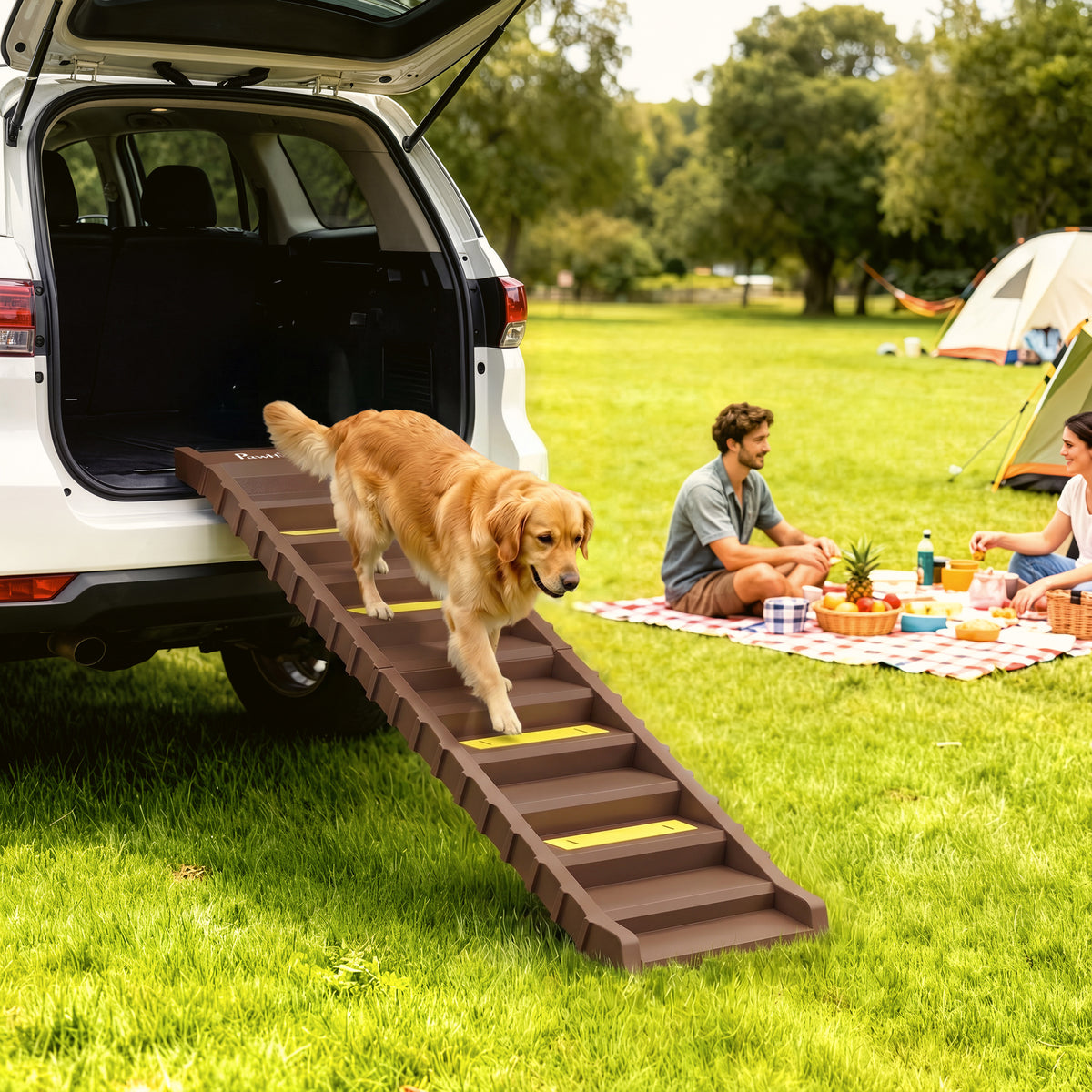 PawHut Hunderampe Auto klappbar Hundetreppe mit 10 Stufen Rutschfester Oberfläche, 154x40cm ür – Produktabbildung 2