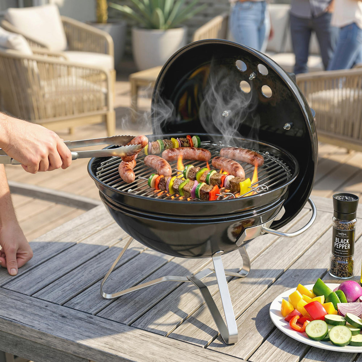 Outsunny Holzkohlegrill Tragbarer Kugelgrill mit Deckel Griff verstellbaren Lüftungsschlitzen für – Produktabbildung 2