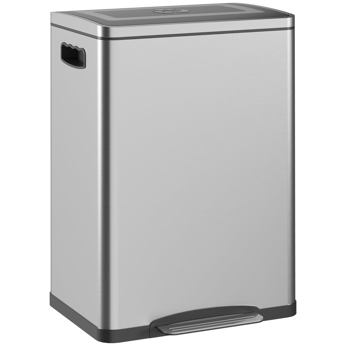 HOMCOM Mülleimer, Abfalleimer mit Deckel und Fußpedal, Edelstahl, 2x 20 Liter-Fächer, Silber