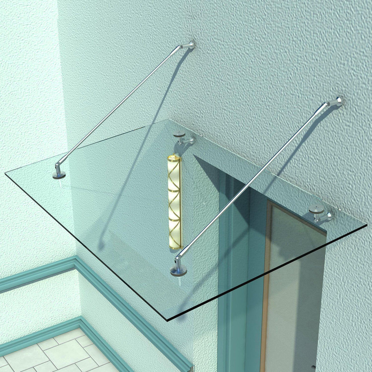 Vordach Glasvordach Türvordach, Gehärtetem Glas, 304 Edelstahl Klarglas 150 x 90 cm – Produktabbildung 2