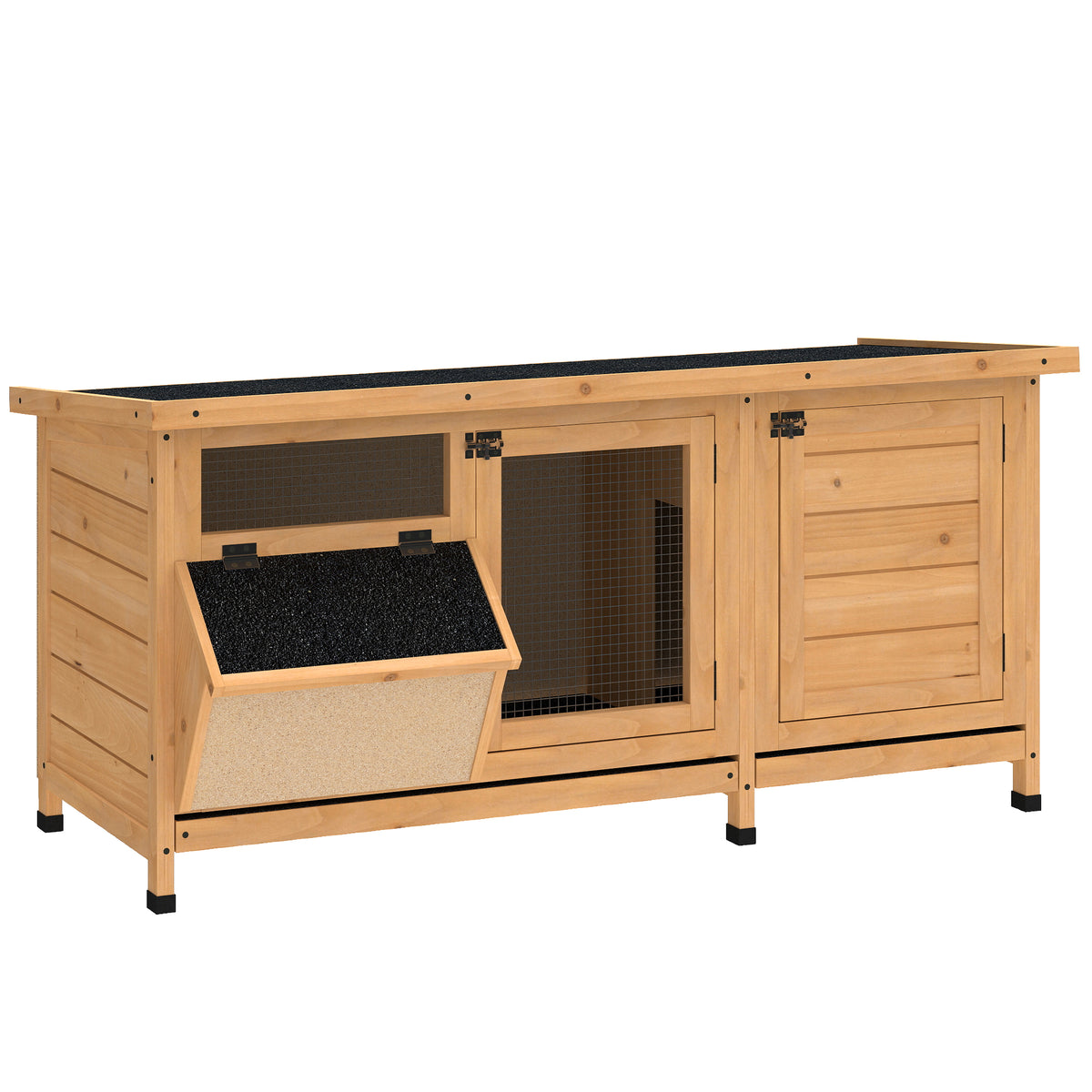 PawHut Hasenstall Winterfest Kaninchenstall aus Holz 112x50x54 cm Kaninchenkäfig mit Bitumendach, 2 Türen