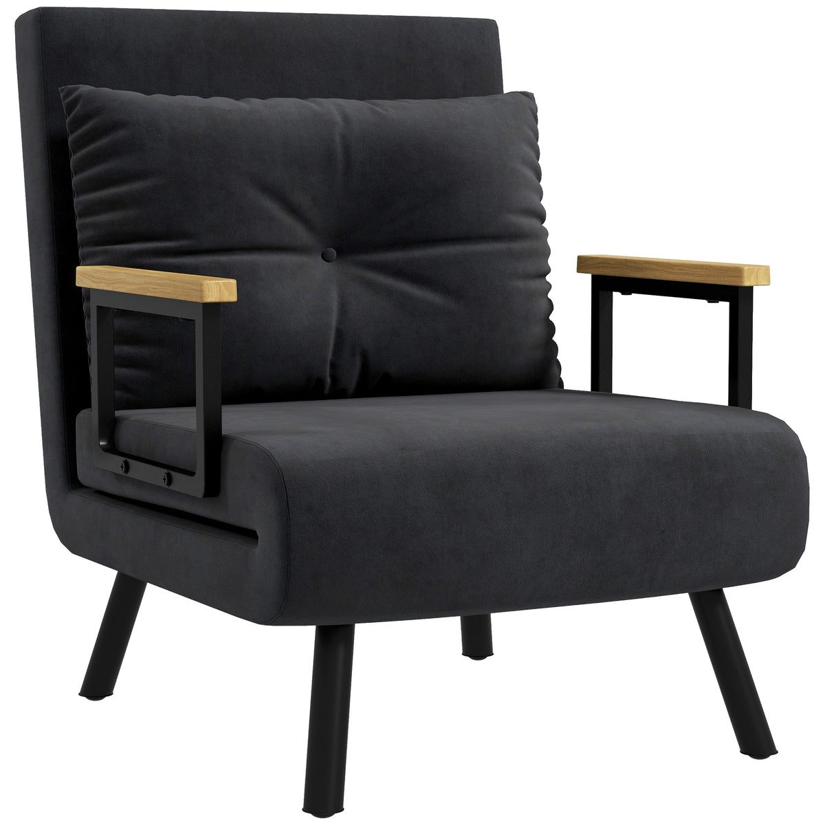 HOMCOM Relaxsessel im Skandidesign, Liegesessel, Lesesessel. ink. Kissen mit Knopfhefung, Schwarz