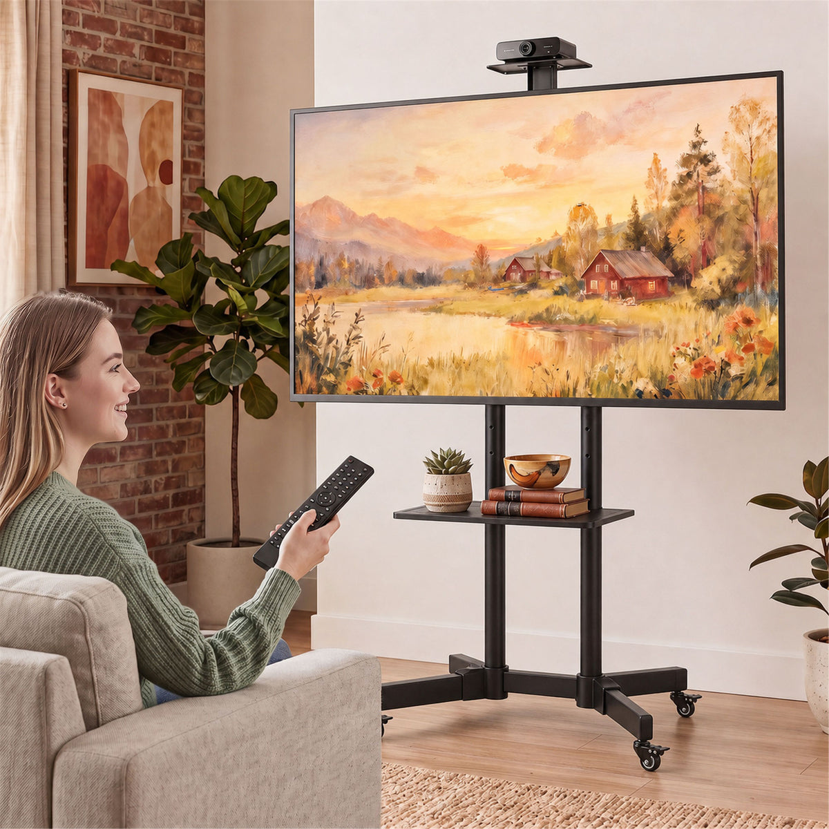 HOMCOM Mobiler TV-Ständer auf Rollen für 32-75 Zoll, TV-Rollwagen neigbar, höhenverstellbar, mit – Produktabbildung 2