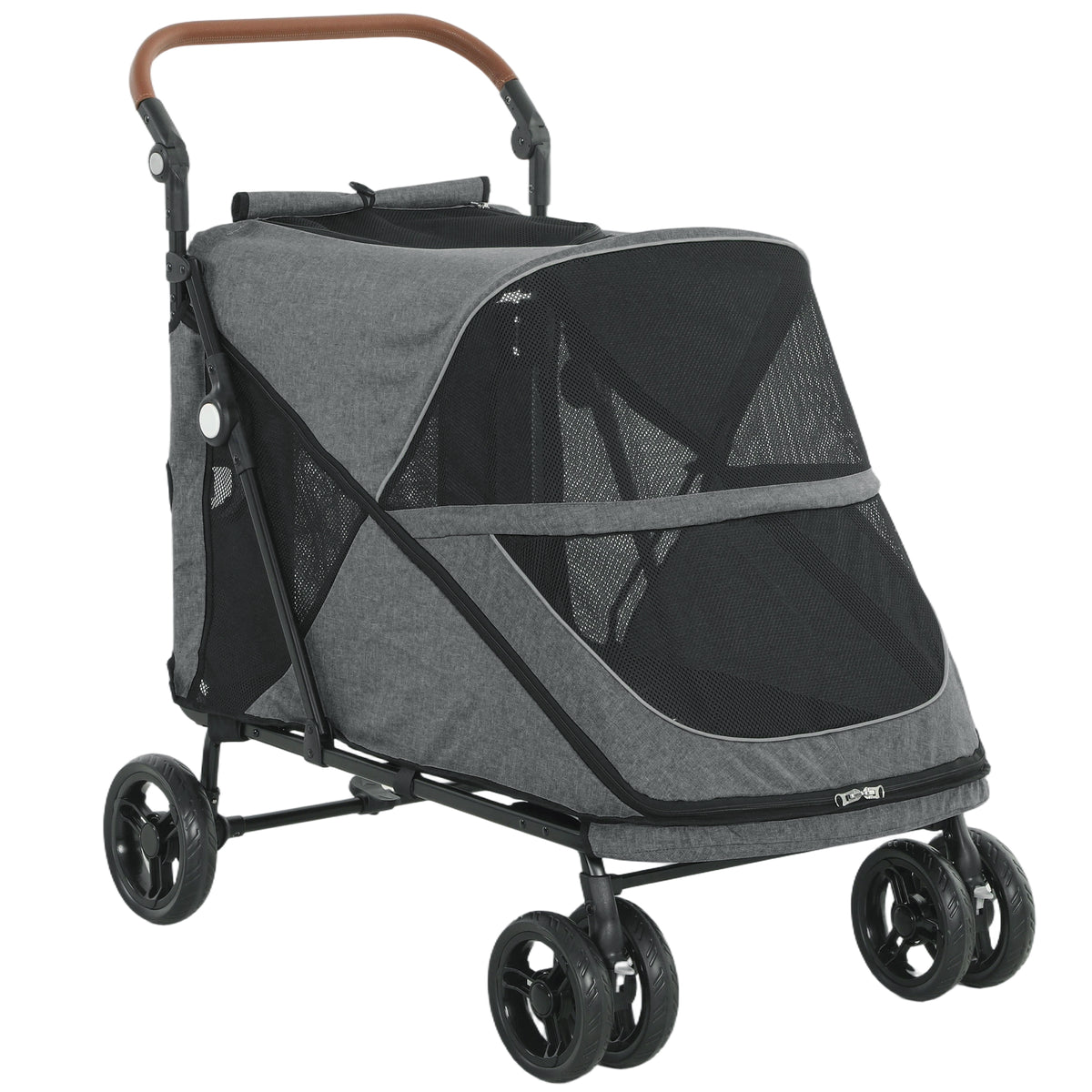 Foldable Dog Stroller for Large Dogs up to 30 kg with 360° Swivel Wheels, Mesh Windows, Cushion, Adjustable