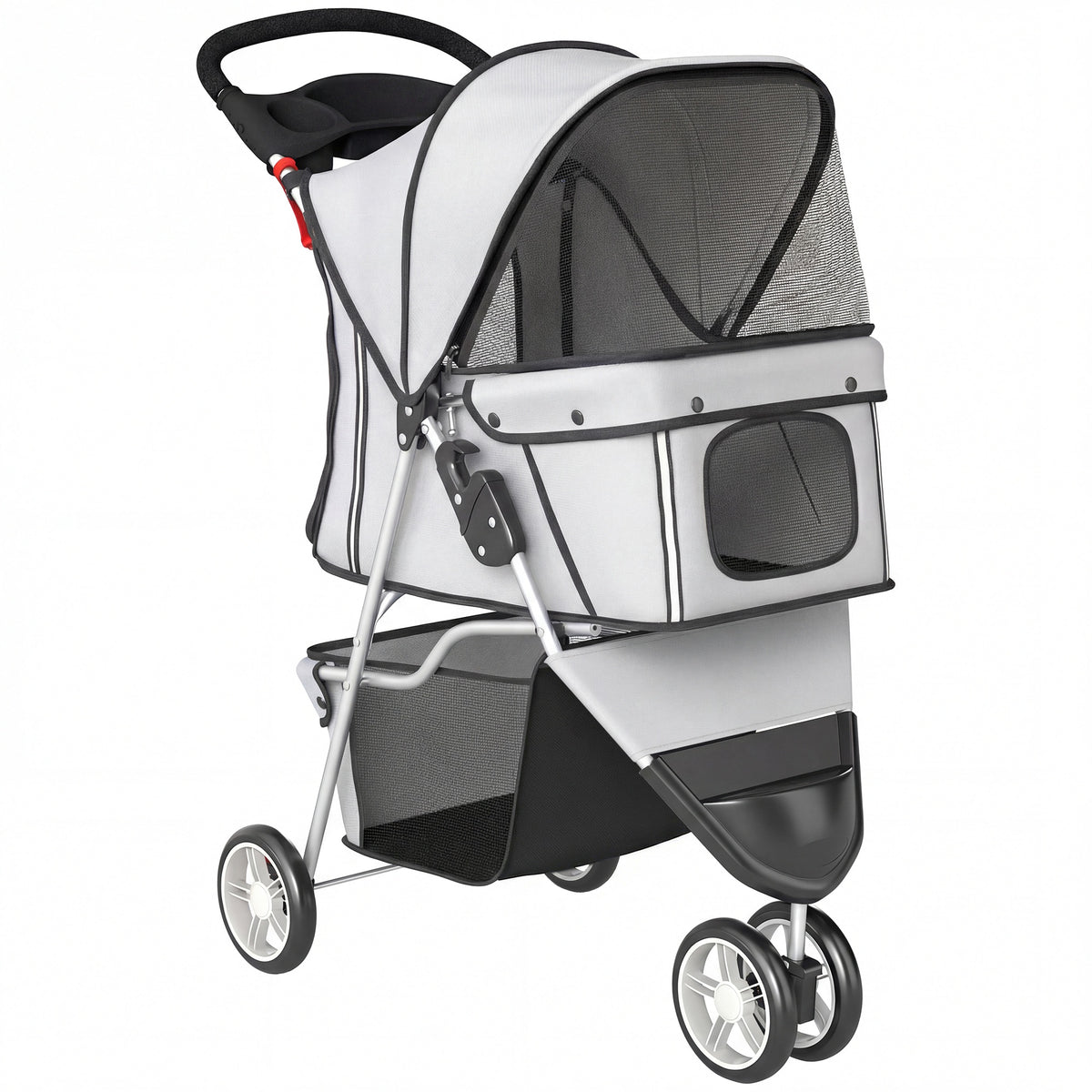 Foldable Dog Stroller Pet Buggy with Storage Basket, Cushion, Mesh Windows, and Cup Holder for Small Dogs up to