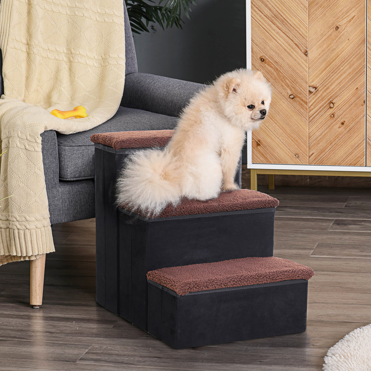 PawHut Haustiertreppe Katzentreppe Hundetreppe Faltbar 3 Stufen Tiertreppe mit Stauraum für Katzen und – Produktabbildung 2