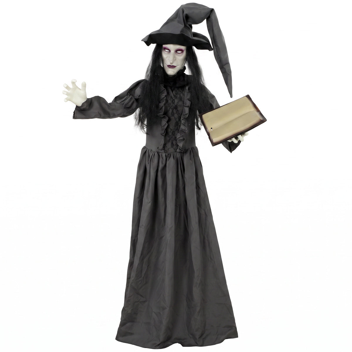 HOMCOM 180 cm Halloween Animierte Hexe Dekoration Lebensgroß mit leuchtenden Augen, Gruseliger Sound