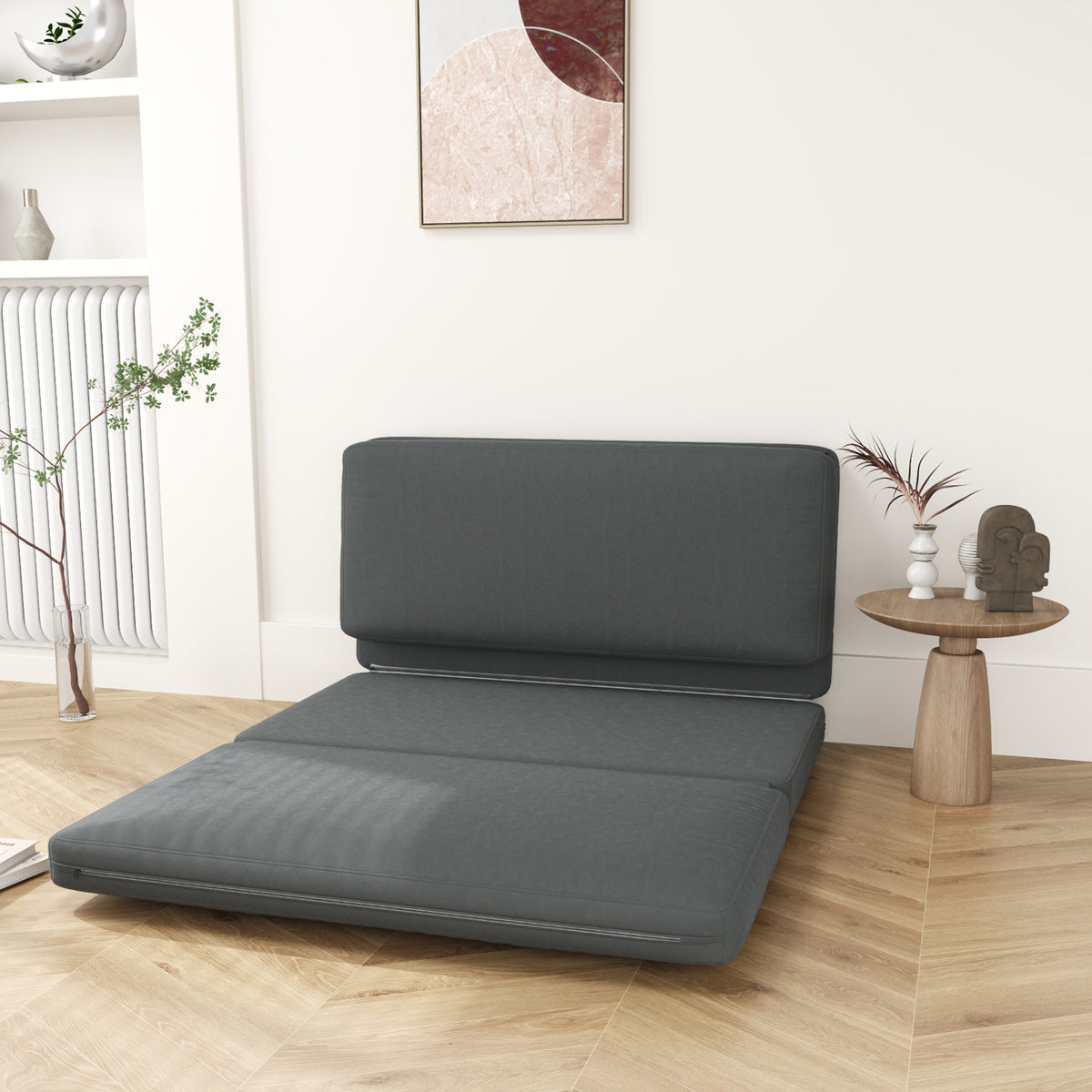HOMCOM 3-in-1 faltbarer Relaxsessel, Gästematratze, teilbar, 138 cm breit, Dunkelgrau – Produktabbildung 2