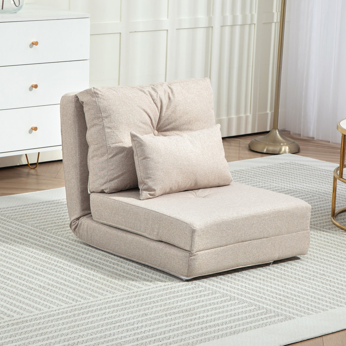 HOMCOM Bodensessel Klappmatratze Schlafmatte, 2-in-1-Design, abnehmbares Kissen, 60 x 80 x 56 cm, Beige – Produktabbildung 2