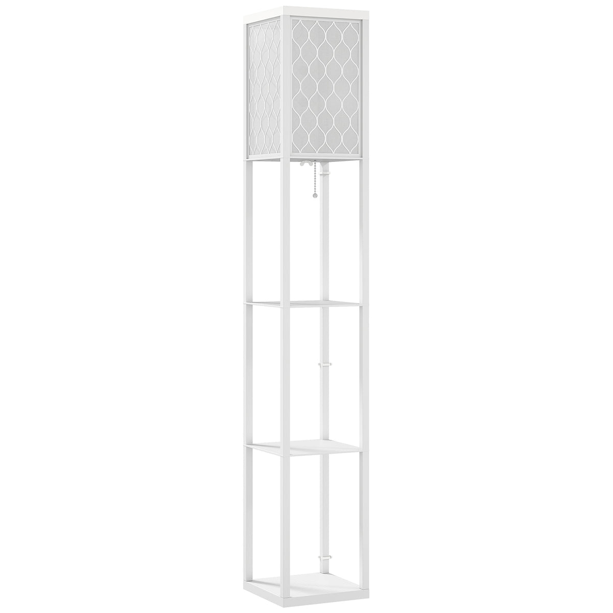 HOMCOM Stehlampe mit Regal, 3 Fächer, kompakte Maße, MDF, Weiß