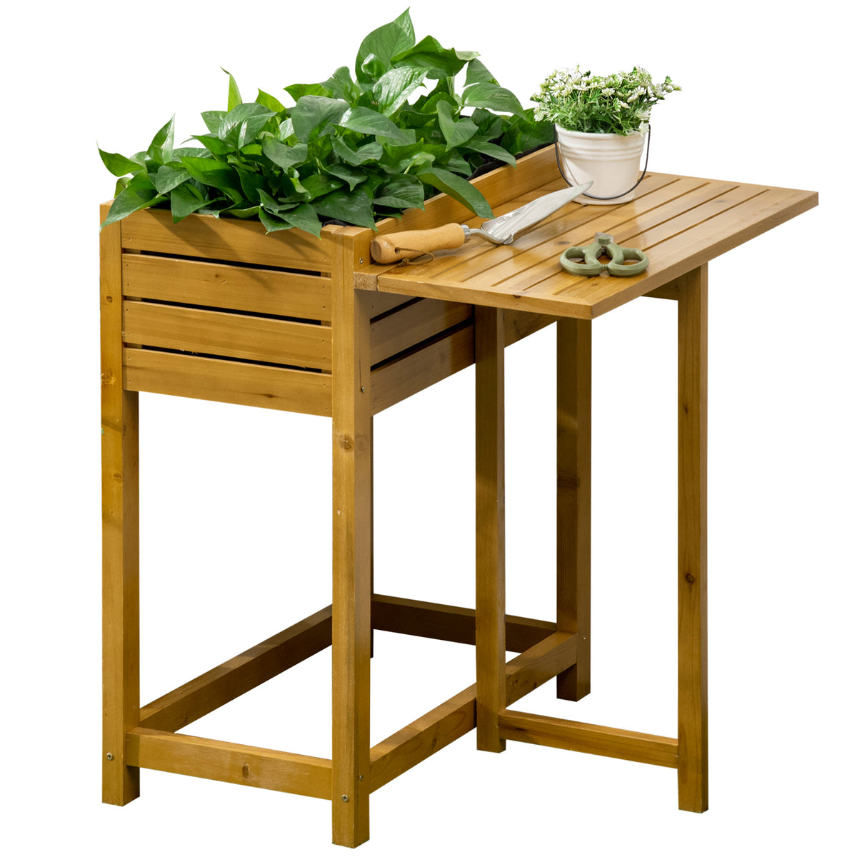 Outsunny Hochbeet mit klappbarer Arbeitsfläche, lackiertes Massivholz, Innenverkleidung aus Vlies, 64cm x