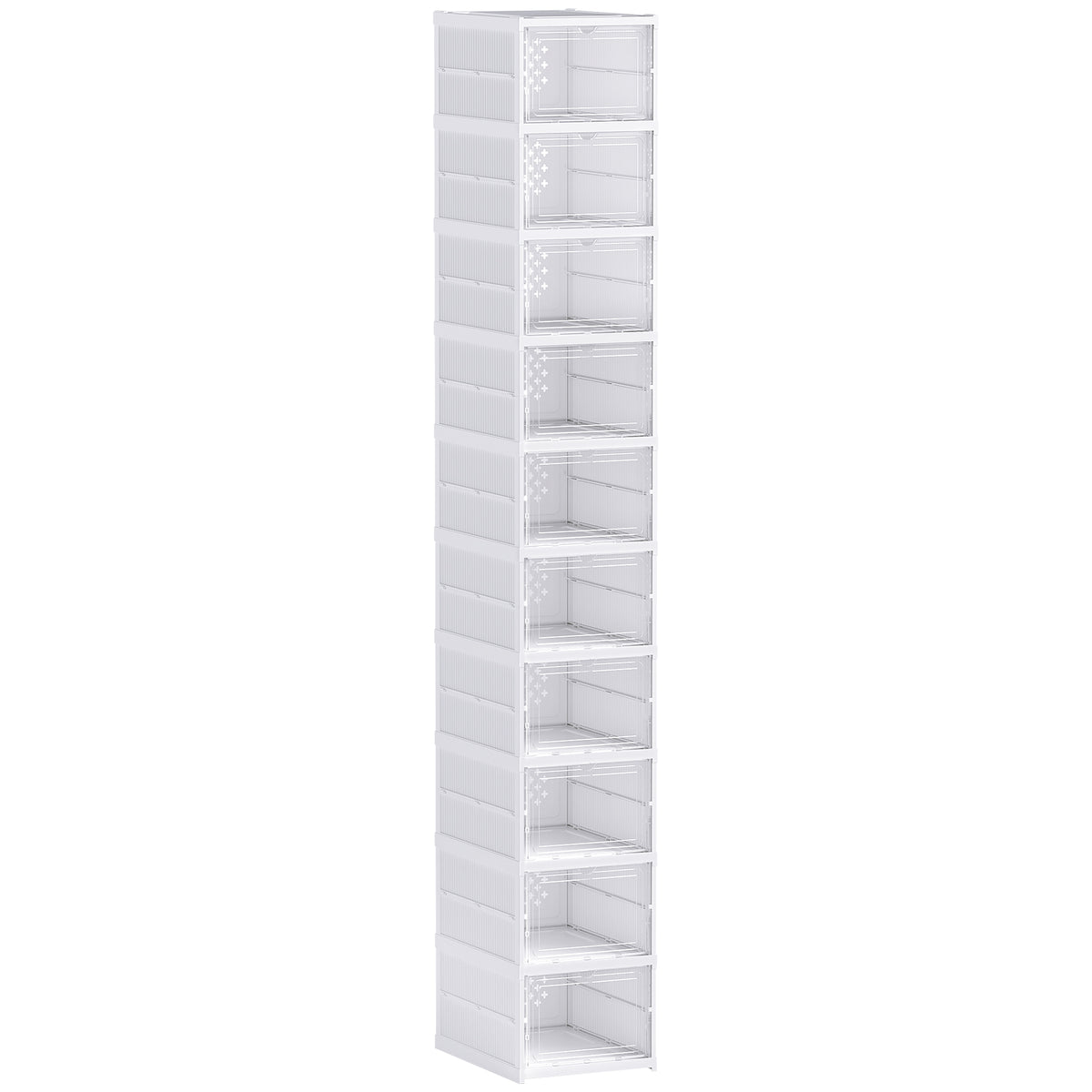 10-tier shoe rack, shoe cabinet, foldable, ventilated back, plastic, white