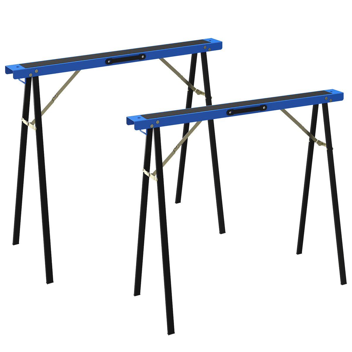 HOMCOM Set aus 2 robusten, klappbaren Sägeböcken aus Metall für Schreinerarbeiten und DIY-Projekte, Blau und