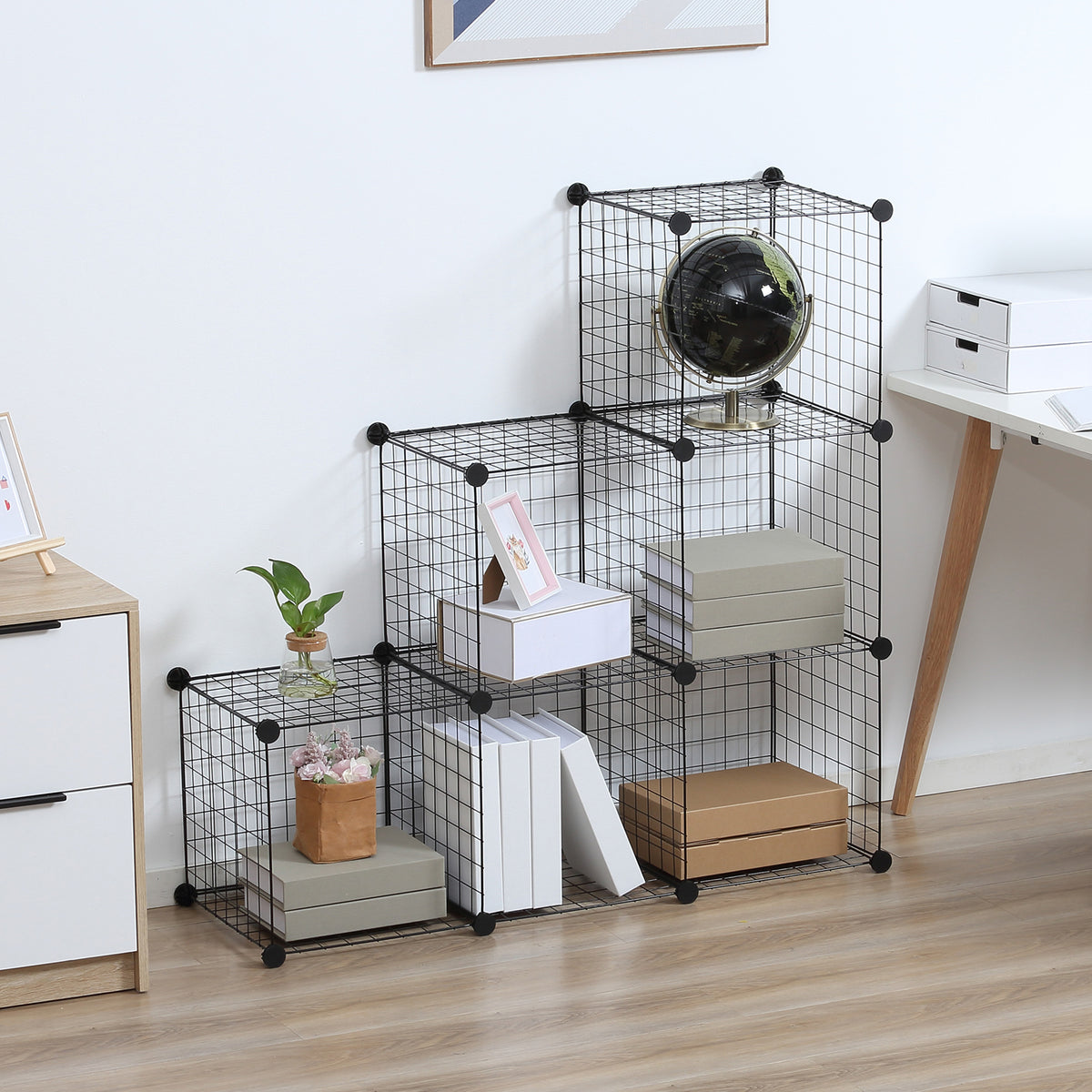 Metal cube shelf, customizable cube storage unit for clothes, books, toys, flexible, 109L x 37W x 109H cm, black (2)