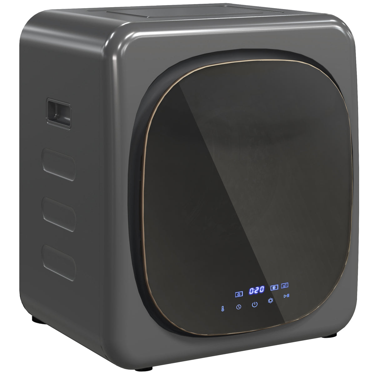 2.5 kg vented tumble dryer with smart mode, 800 W compact dryer with stainless steel drum, gray