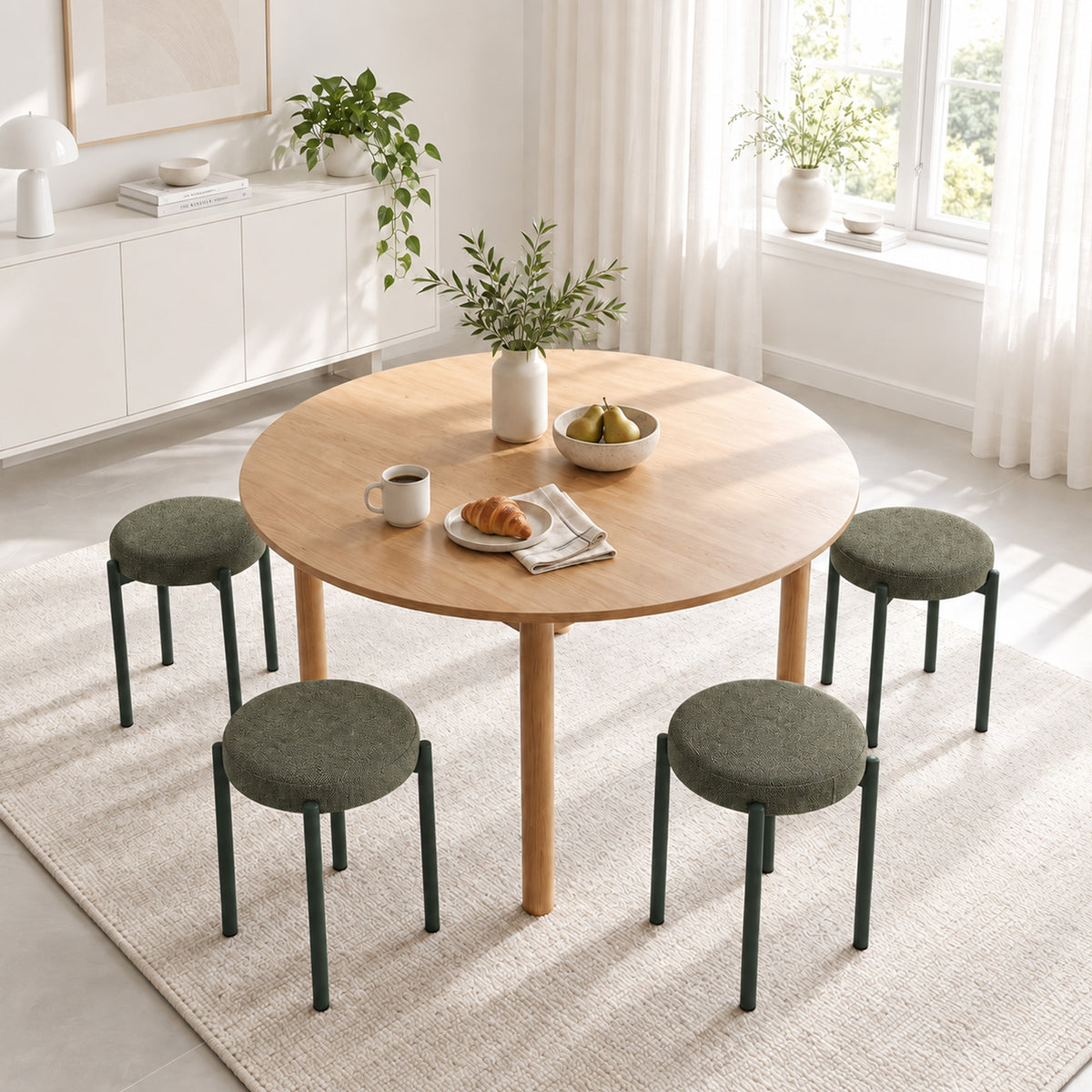 HOMCOM Esszimmerhocker 4er Set Stapelbare Sitzhocker mit Stahlbeinen, Leinenoptik für Esszimmer – Produktabbildung 2