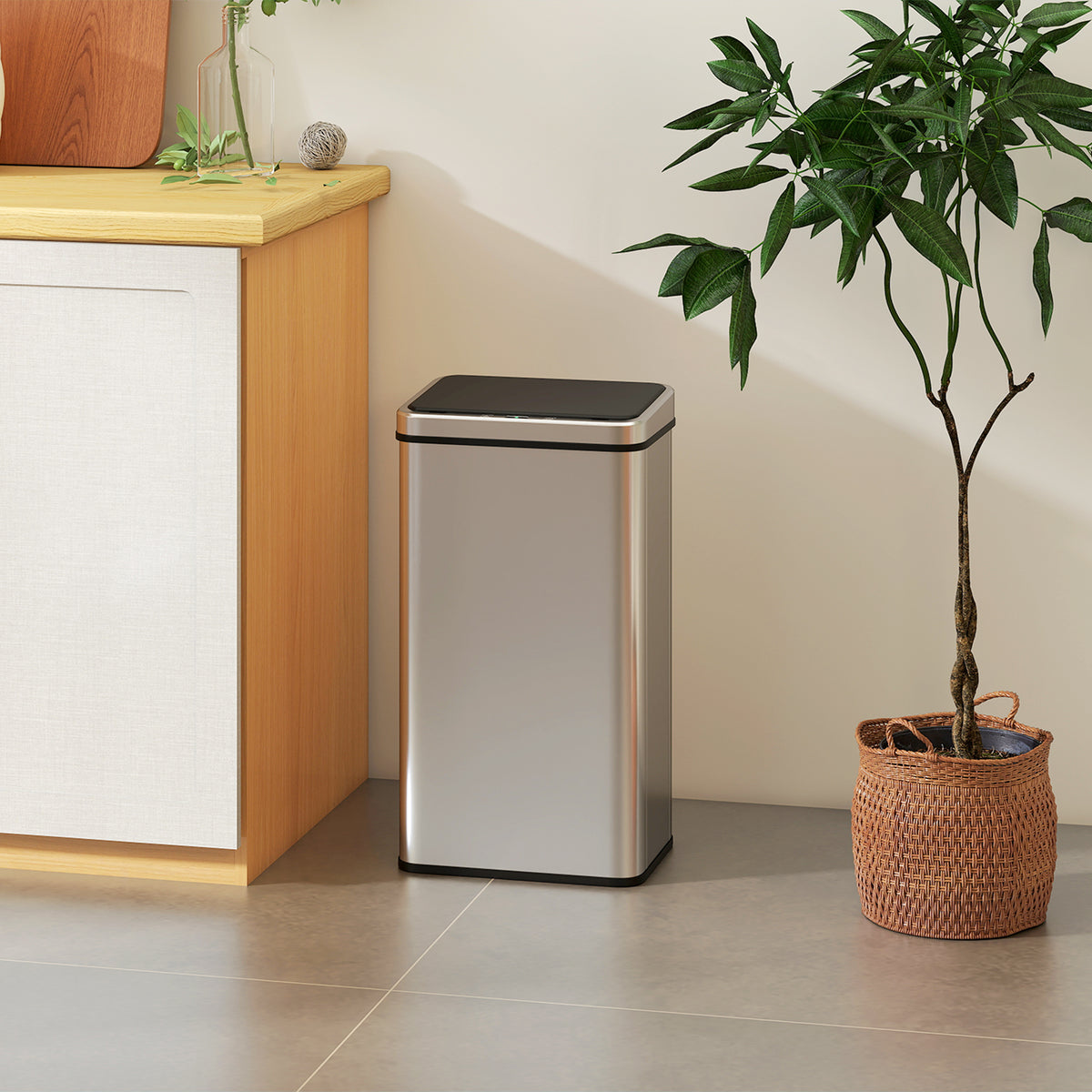 HOMCOM Sensor Mülleimer 50L Edelstahl Automatischer Mülleimer mit Soft-Close-Deckel Bewegungssensor 35,5 – Produktabbildung 2