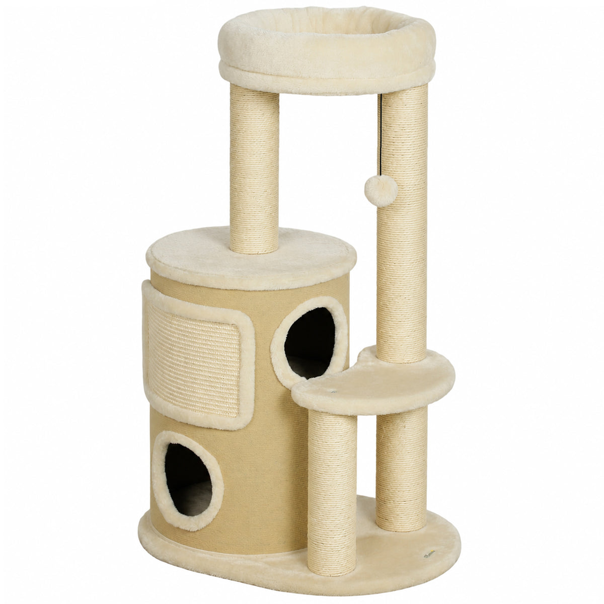 PawHut Kratzbaum mit 2-stöckiger Kratztonne Katzenbaum mit Sisal-Kratzpfosten, Plattform Sisalbrett