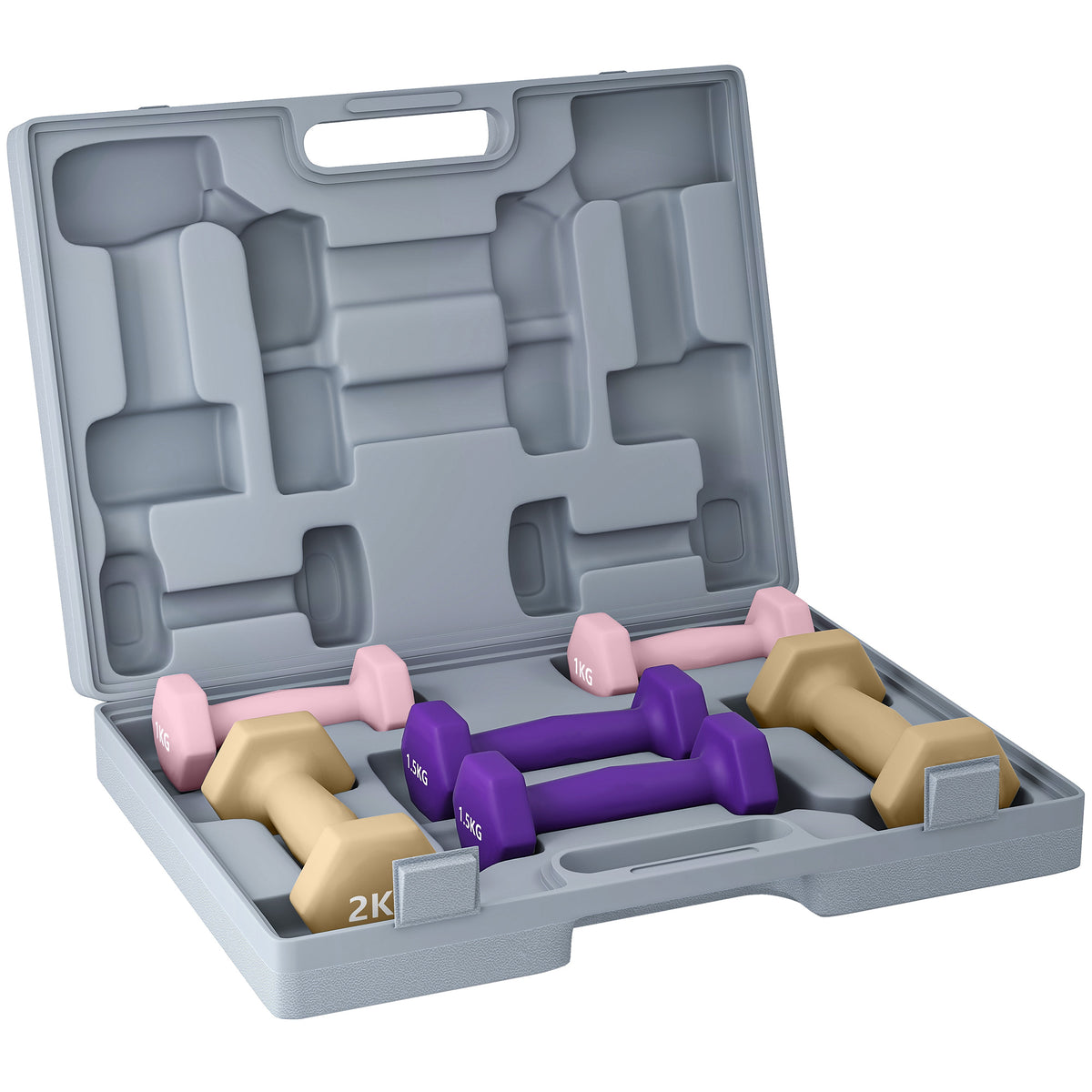 Dumbbell set, 6-piece set of dumbbells with weights, steel dumbbell set, 1kg, 1.5kg, 2kg